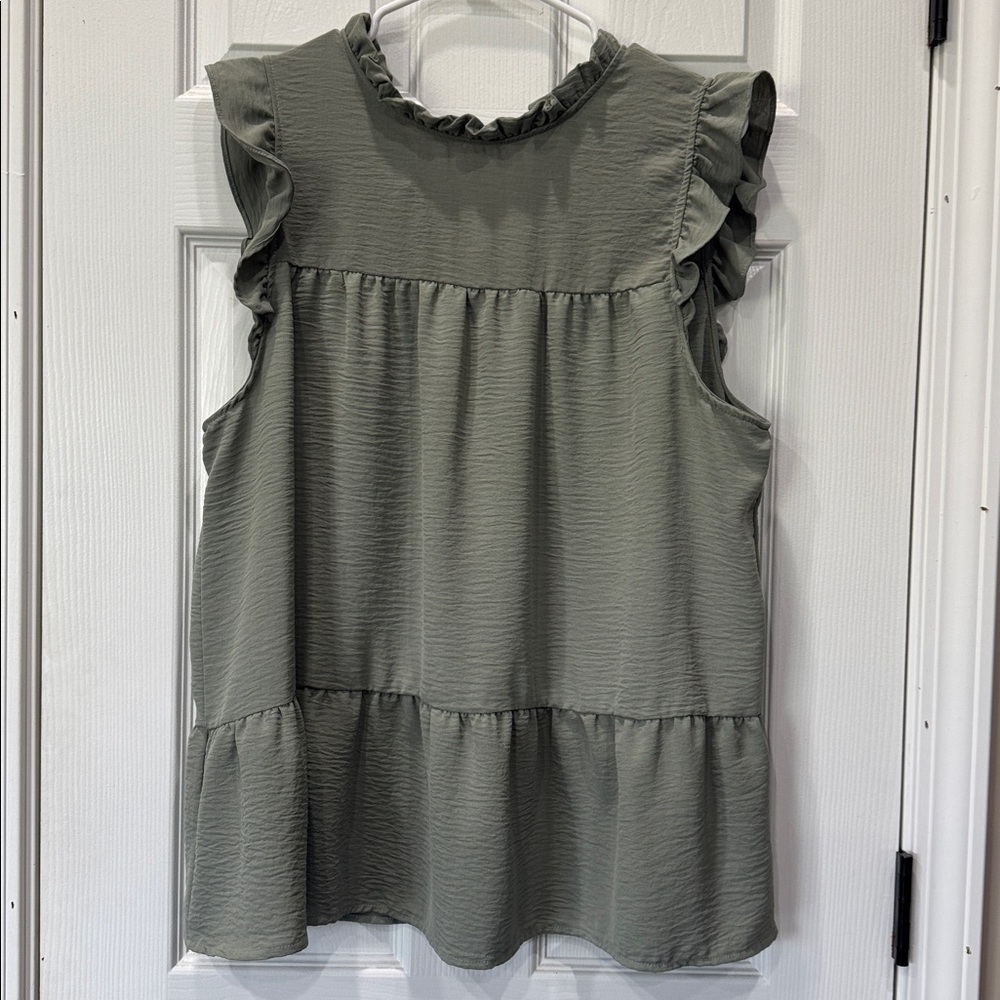 Misia Olive Green Ruffle Sleeveless Top